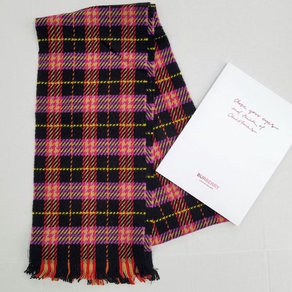 Burberry Multicolor Check Merino Wool Black Plaid Scarf - Picture 3 of 8